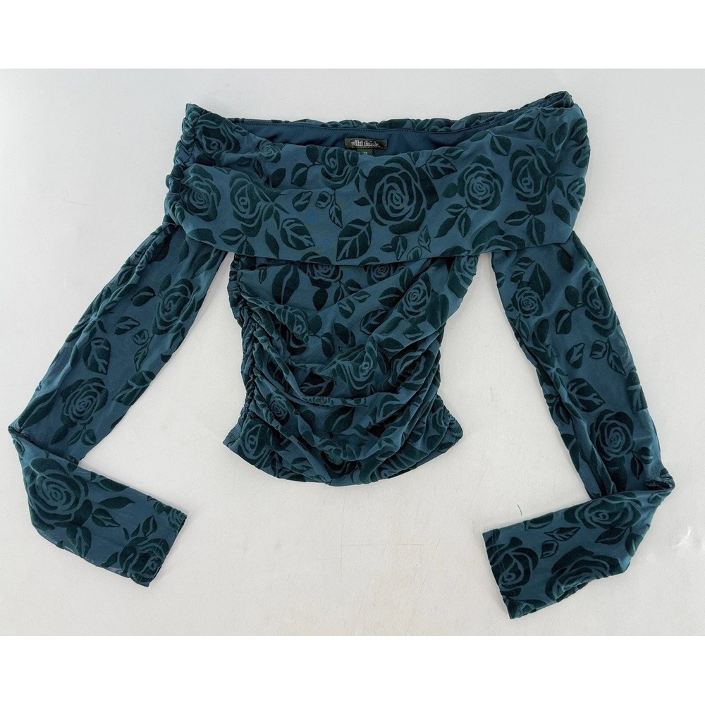 Wild Fable Dark Velvet‎ Embellished Off The Shoulder Blouse XXS Romantic Goth